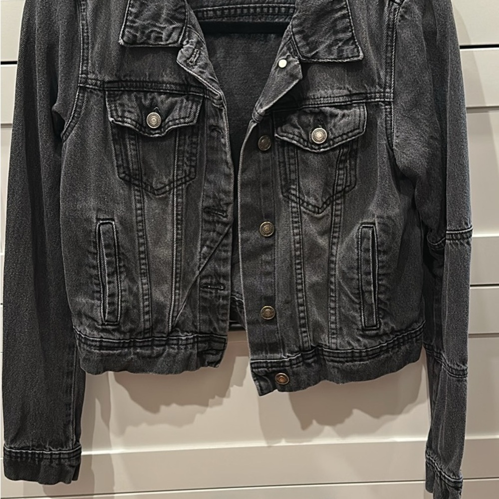 Classic Free People Black Utility Jean Jacket